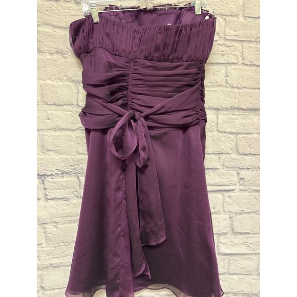 B2 Purple Strapless Pleated White Waist Panel Lined Fit & Flare Formal Dress 14 - Picture 3 of 4